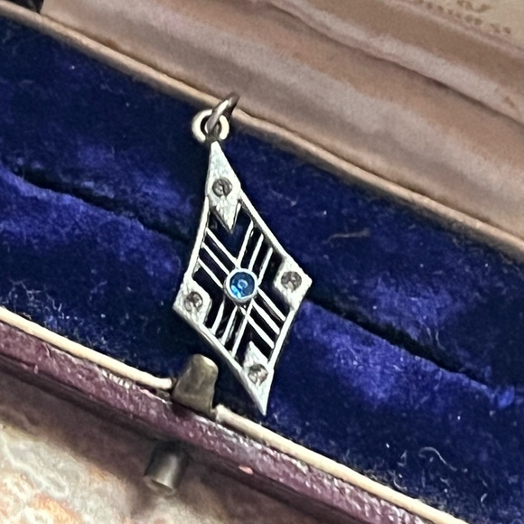 1900’s Antique Sterling Silver Lavaliere Pendant With Blue Gem Necklace - Picture 9 of 15